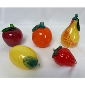 Glass Fruit 5 Piece Made in Italy Lemon Strawberry Orange Pear Apple Hand Blown